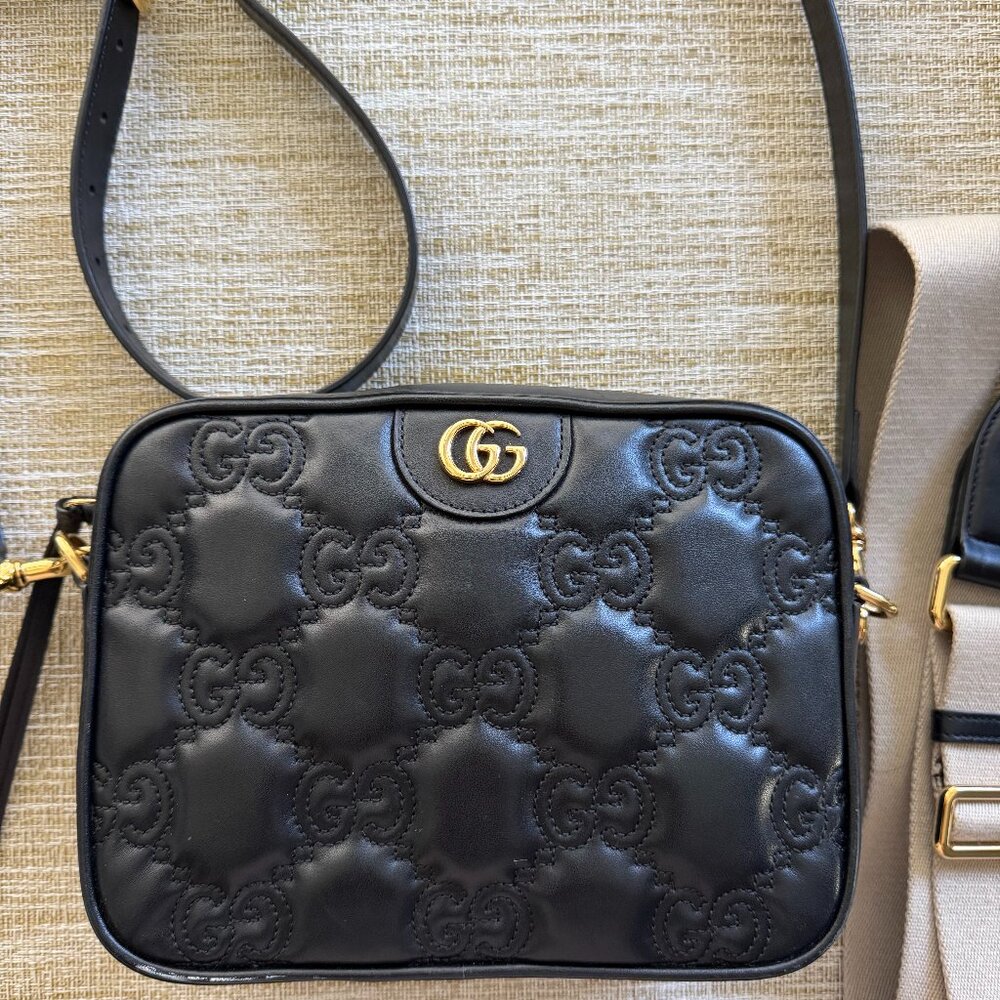 Gucci Black Crossbody Bag with Gold Accents